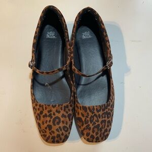Wild Fable Faux Suede Leopard Print Mary Jane Flats
